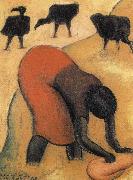 Diego Rivera woman cleaning and eagle oil painting